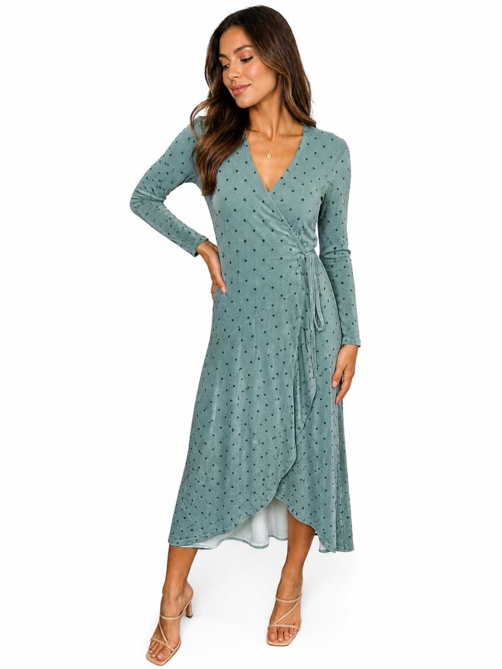 NWT Rotate Seafoam Green Polka Dot Velvet Dress sz 0 AS IS